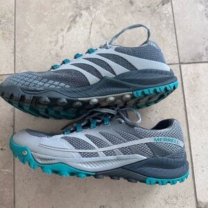 Merrell Womens All Out Charge Trail Running Shoes Grey Green Size 8.5